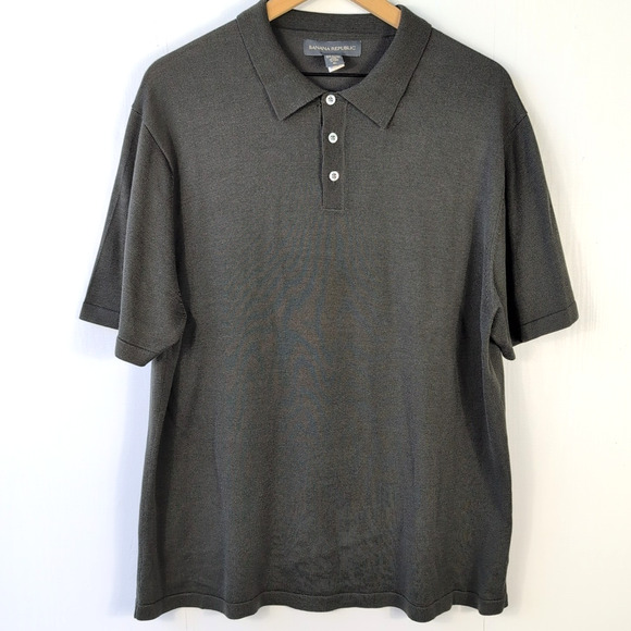 Banana Republic Men’s Polo Shirt Olive Green XL – Silk Cotton Blend Short Sleeve - Picture 1 of 12
